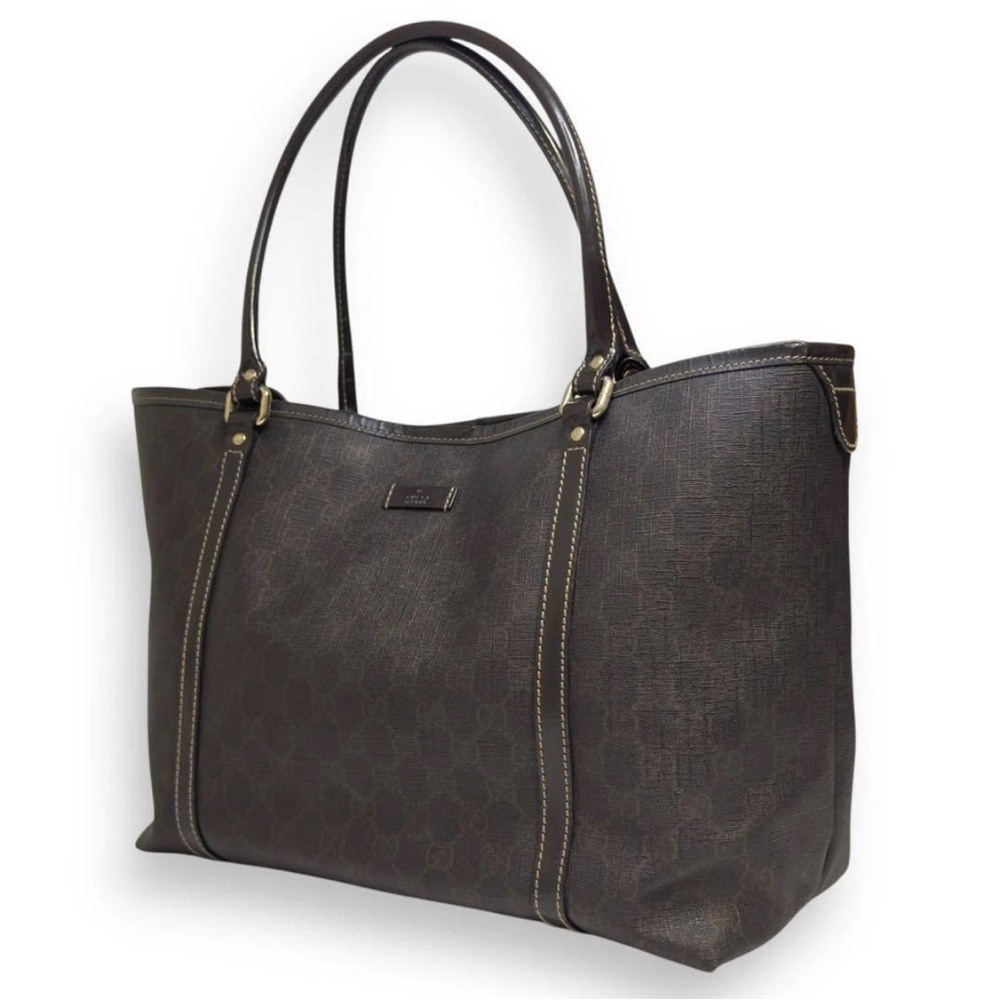 Gucci Vintage GG Supreme Tote Bag Shoulder Bag Brown PVC & Leather Large - Picture 12 of 13